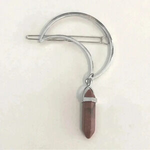 Gold Red Sandstone Crystal Moon Metal Hair Clip Barrette NWT